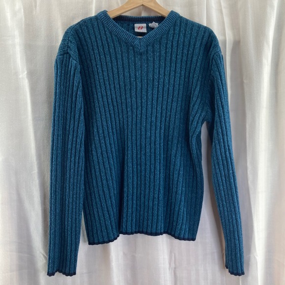 Mens Anchor Blue V-Neck Sweater Ribbed Knit Blue Small Acrylic Y2K - Picture 1 of 6
